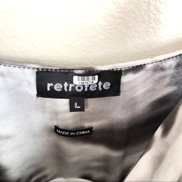 RETROFETE 100% Silk Tie Dye Cowl Mini Slip Dress in Black White - Picture 9 of 14